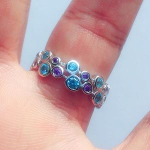 Sterling Silver Aquamarine &Amethyst Pave CZ